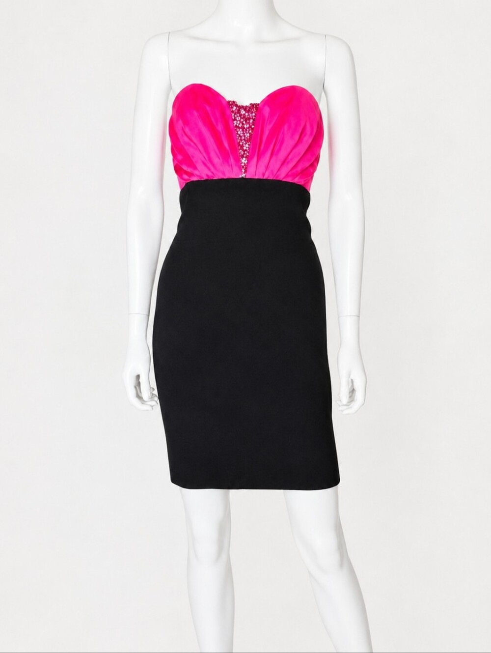 ANDREW GN | SS2010 Silk Bustier Mini Dress Pink Black Beaded Cocktail FR 36 / S
